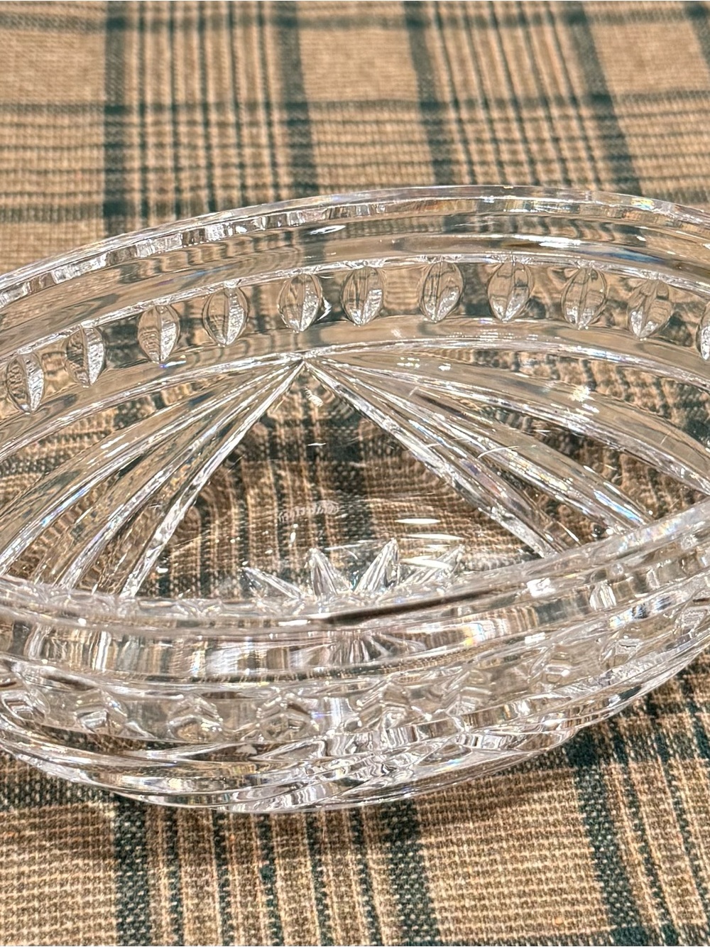 Waterford Crystal OVERTURE Clear Oval Serving Bowl with Cut-Glass Pattern 7”